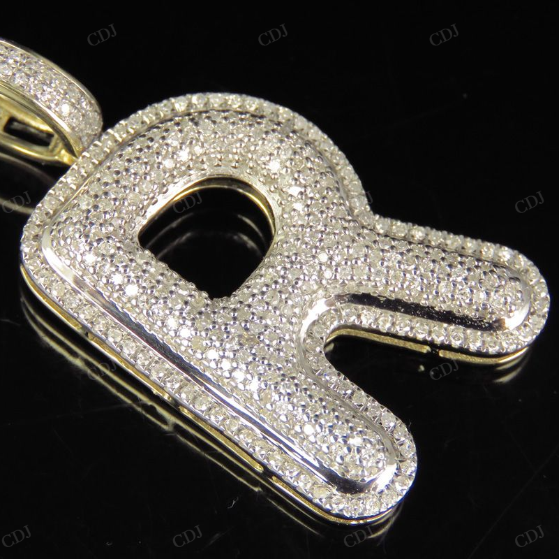 1.4" 1 CTW 10K Gold Real Diamond Bubble Initial R Letter Pendant CustomDiamJewel
