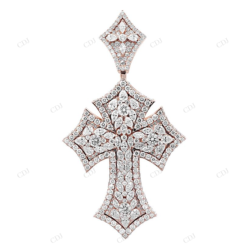 Pear n Marquise Lab Grown 10K Rose Gold Cross Pendant Hip Hop Pendent CustomDiamJewel