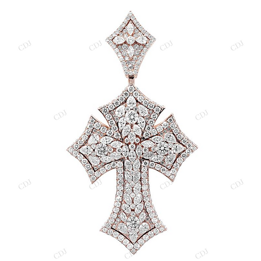 Pear n Marquise Lab Grown 10K Rose Gold Cross Pendant Hip Hop Pendent CustomDiamJewel