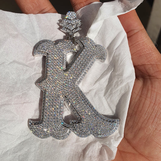 Initial Letter "K" Moissanite Studded Silver Pendant