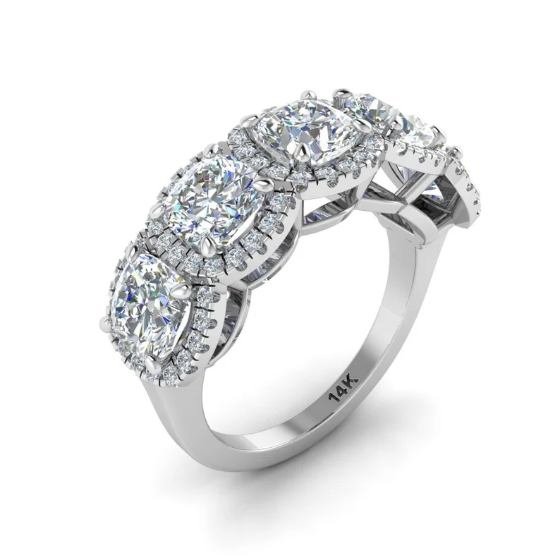 5 Stone Cushion Cut Moissanite Wedding Band  customdiamjewel   