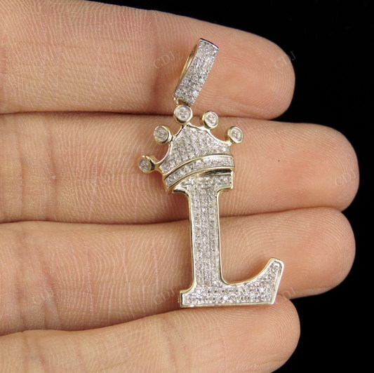 Natural Diamond 10K Gold Custom Initial 'L' Letter Pendant CustomDiamJewel