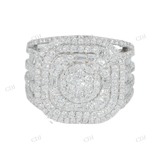 Iced Out Sterling Sliver Moissanite Round Diamond Halo Cluster Ring Hip Hop Ring customdiamjewel