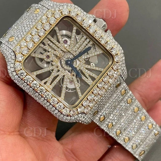 Two Tone Natural Diamond Cartier Skeleton Watch customdiamjewel