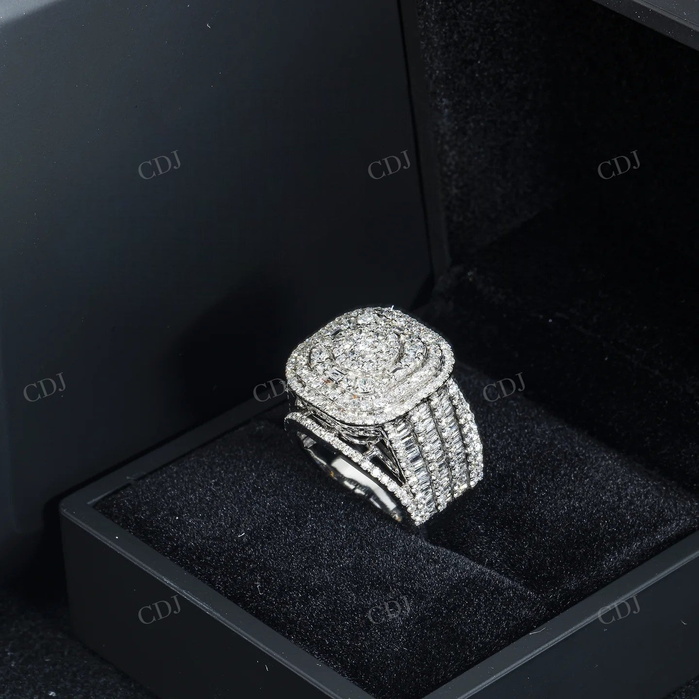 Iced Out Sterling Sliver Moissanite Round Diamond Halo Cluster Ring Hip Hop Ring customdiamjewel