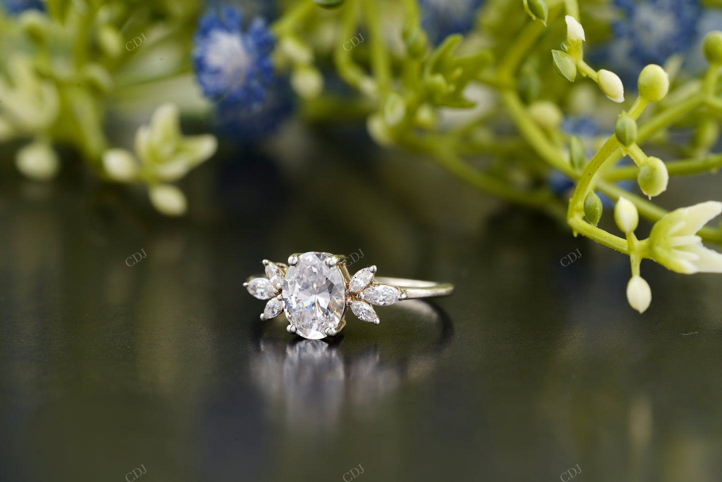 Oval Side Stone Lab-Grown Diamond Ring