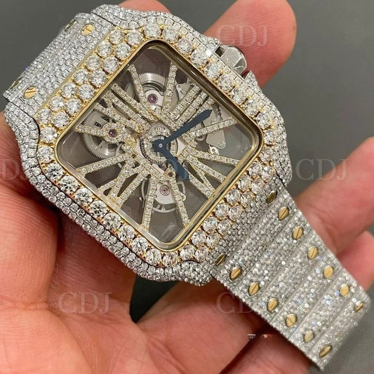 Cartier Skeleton VVS fully Iced Out Diamond Stainless Steel Watch customdiamjewel