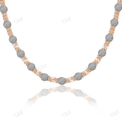 Moissanite Diamond Cuban Ball Chain Necklace hip hop jewelry CustomDiamJewel