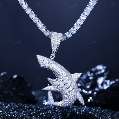 Antique Design Full Iced Out Diamond Shark Pendant hip hop jewelry CustomDiamJewel