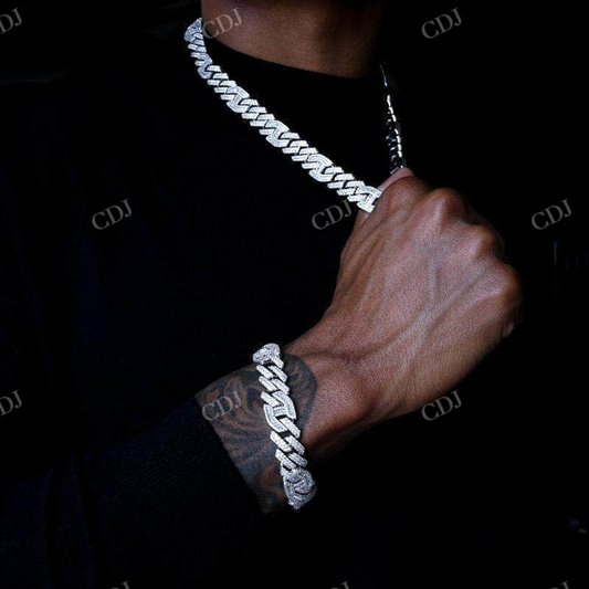 12MM Diamond Cuban Link Chain & Bracelet In White Gold  customdiamjewel   