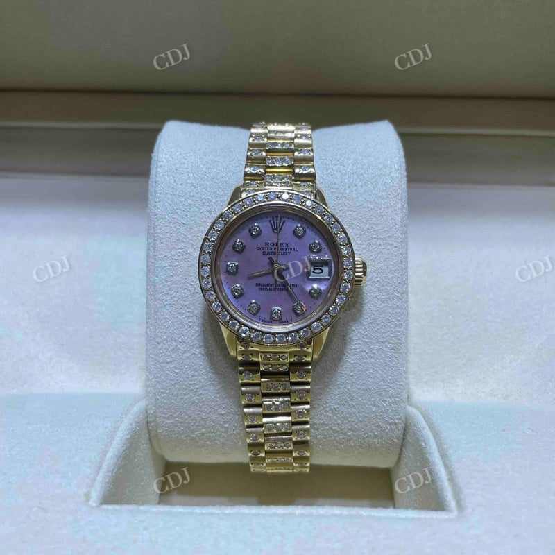 Moissanite Yellow Dial Bezel Set Rolex Watch customdiamjewel