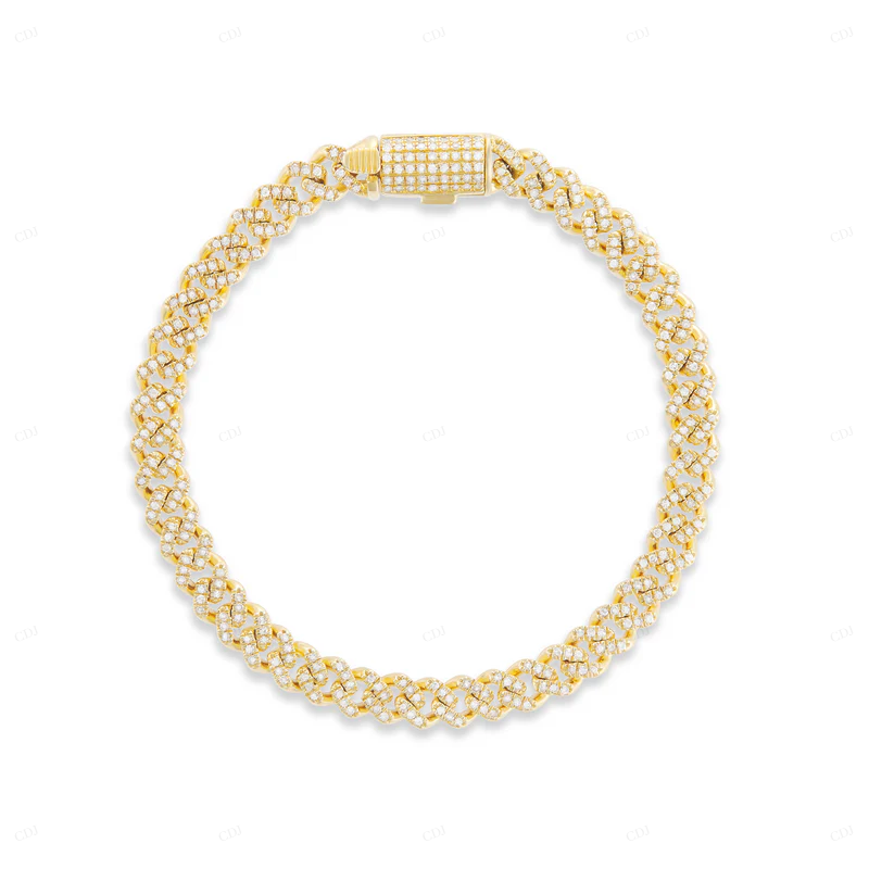 14K Yellow Gold Mossanite Cuban Link Bracelet For Men CustomDiamJewel
