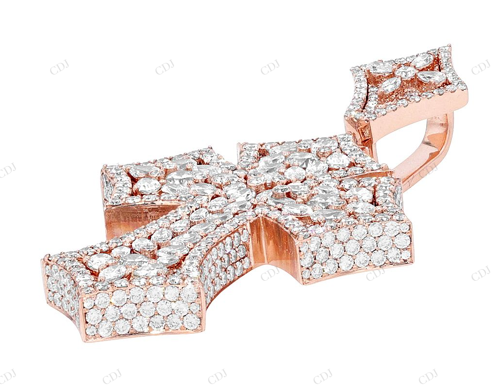 Pear n Marquise Lab Grown 10K Rose Gold Cross Pendant Hip Hop Pendent CustomDiamJewel