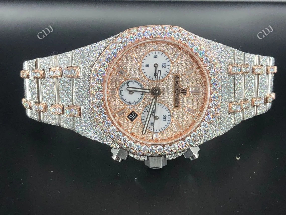 Hand Set Iced out Moissanite AP Chrono Watch customdiamjewel