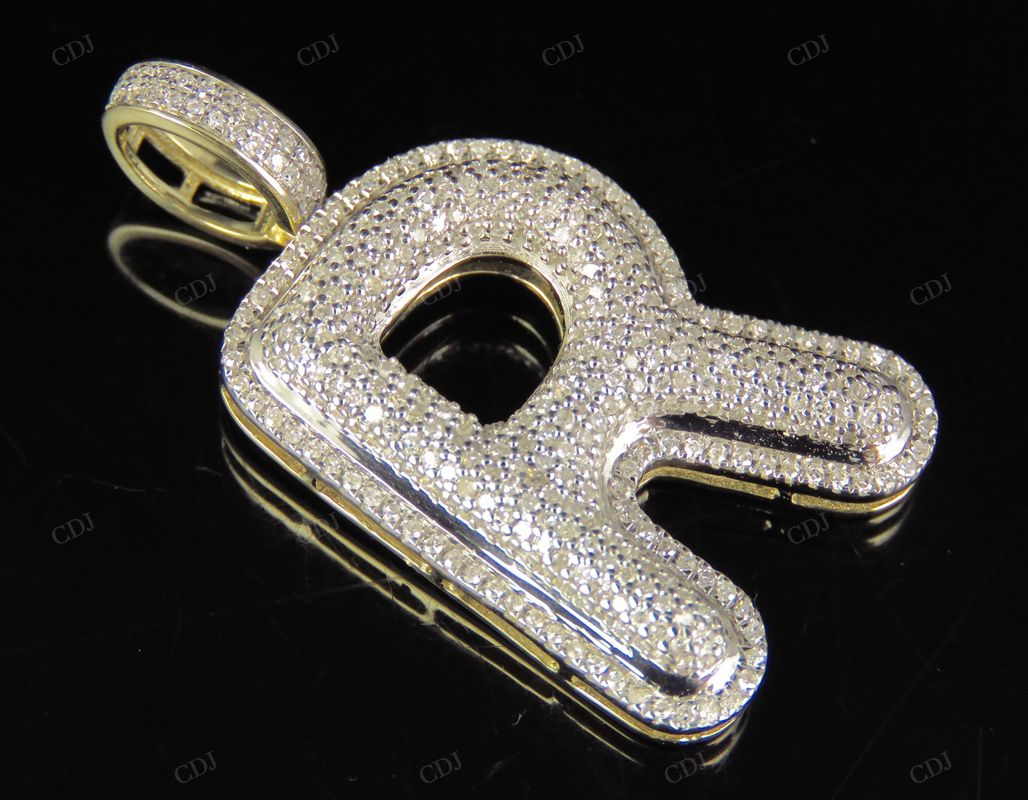 1.4" 1 CTW 10K Gold Real Diamond Bubble Initial R Letter Pendant CustomDiamJewel