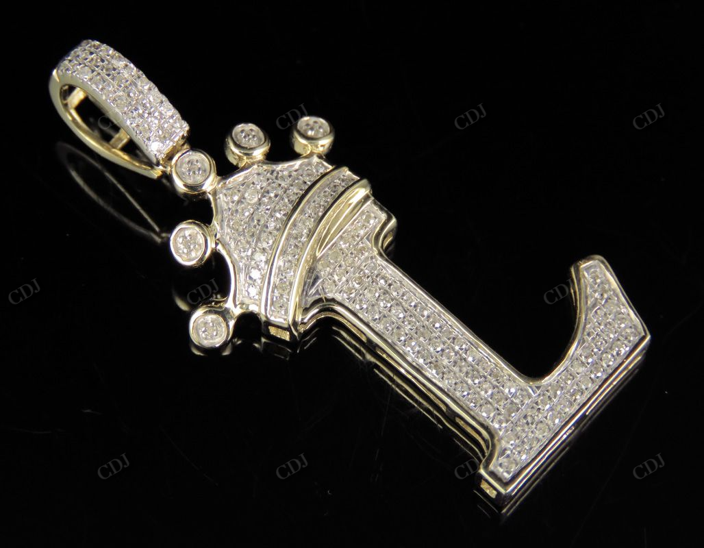 Natural Diamond 10K Gold Custom Initial 'L' Letter Pendant CustomDiamJewel