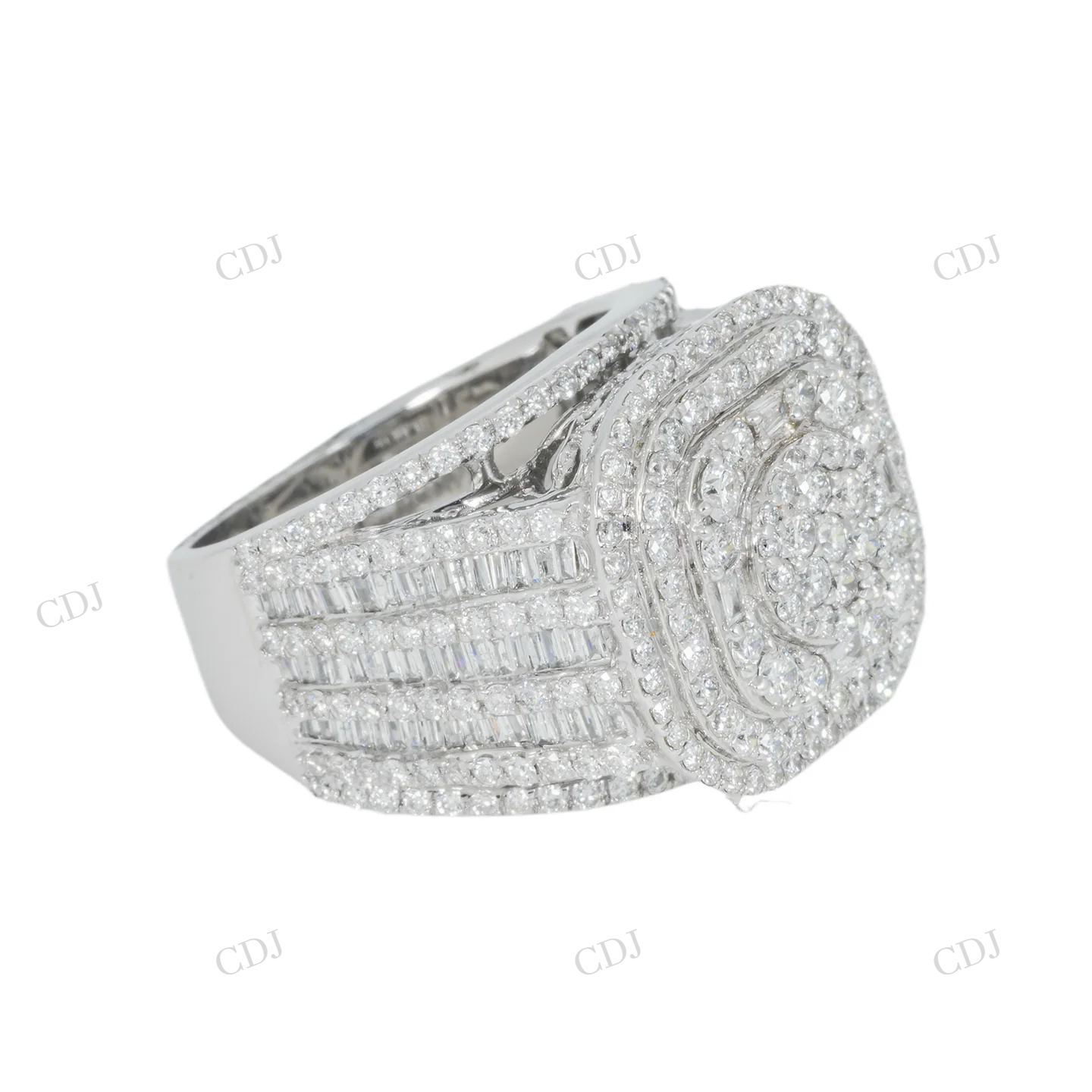 Iced Out Sterling Sliver Moissanite Round Diamond Halo Cluster Ring Hip Hop Ring customdiamjewel