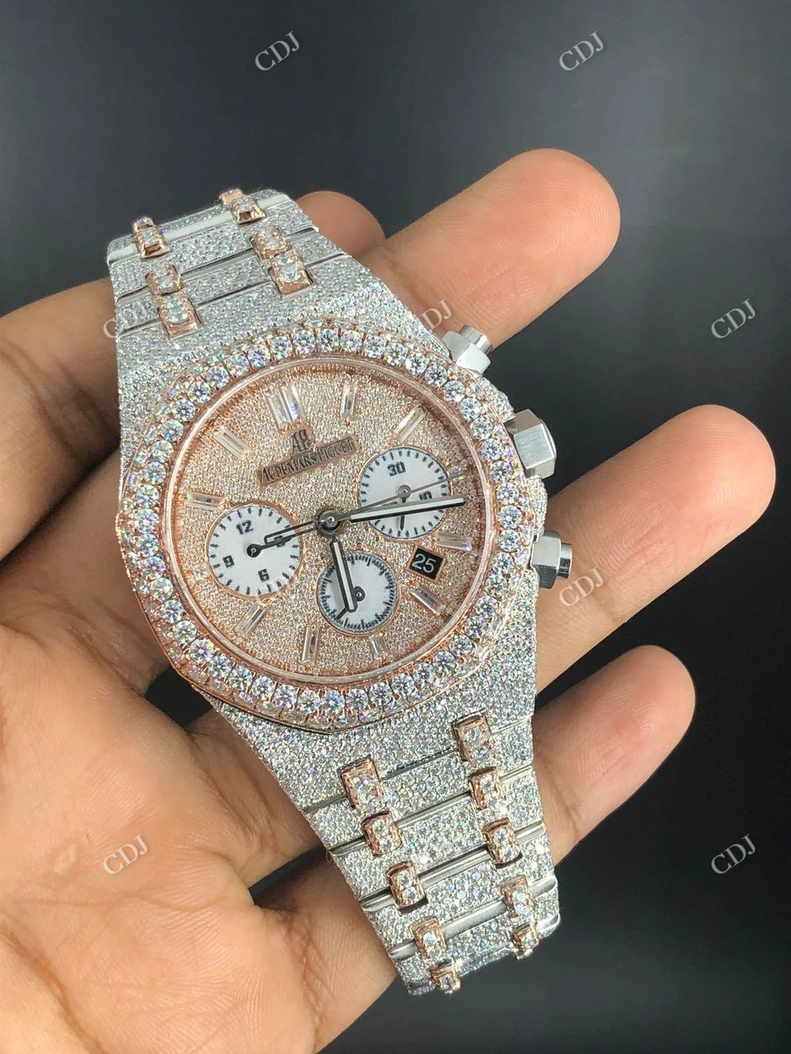 Hand Set Iced out Moissanite AP Chrono Watch customdiamjewel