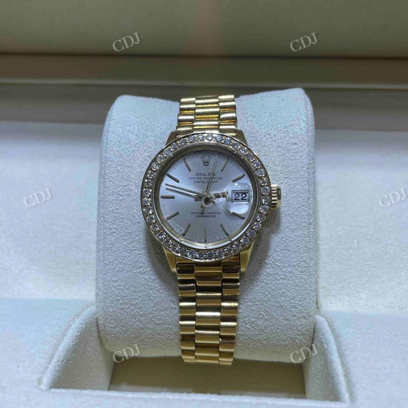 Moissanite Yellow Dial Bezel Set Rolex Watch customdiamjewel