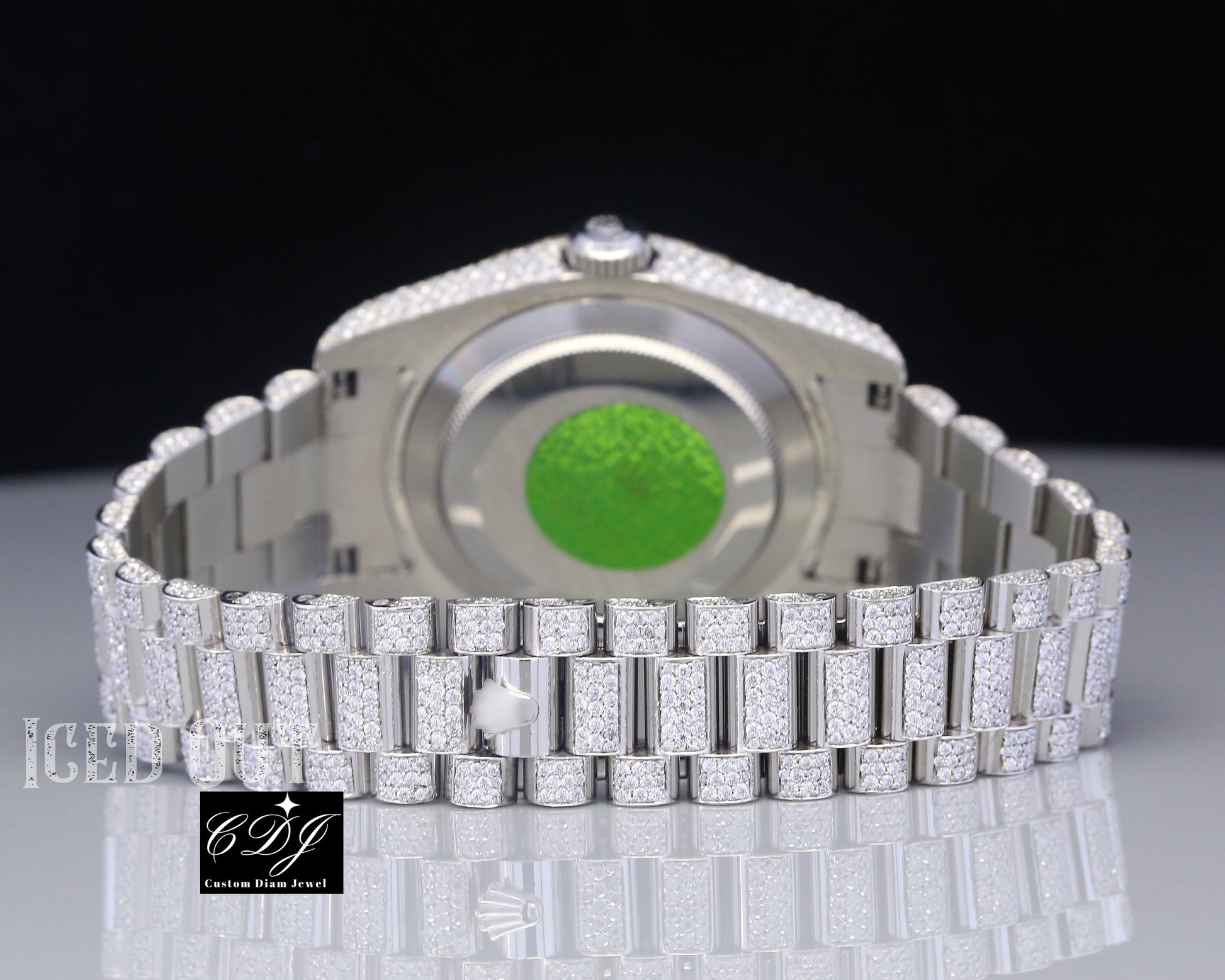 Hip Hop Iced Out Diamonds Full White Baguette Bezel Rolex Watch customdiamjewel