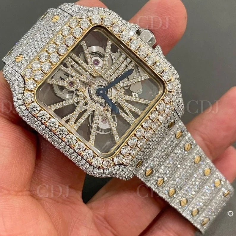 Cartier Skeleton VVS fully Iced Out Diamond Stainless Steel Watch customdiamjewel