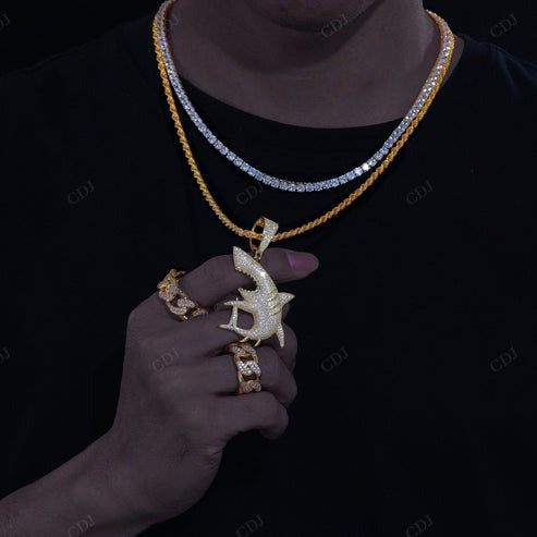 Antique Design Full Iced Out Diamond Shark Pendant hip hop jewelry CustomDiamJewel