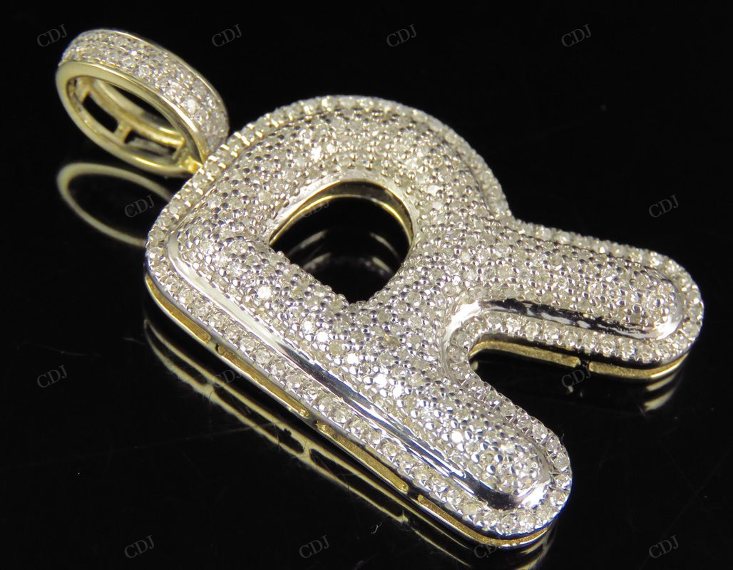 1.4" 1 CTW 10K Gold Real Diamond Bubble Initial R Letter Pendant CustomDiamJewel