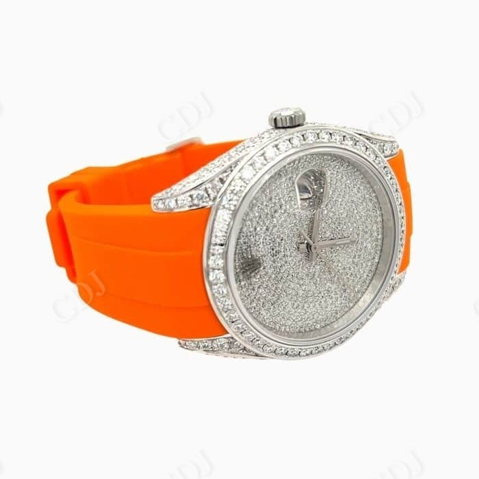 Orange Strap Custom Moissanite Rolex Watch customdiamjewel