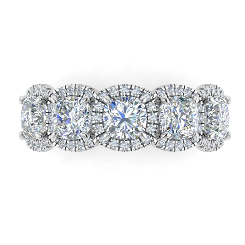 5 Stone Cushion Cut Moissanite Wedding Band  customdiamjewel   