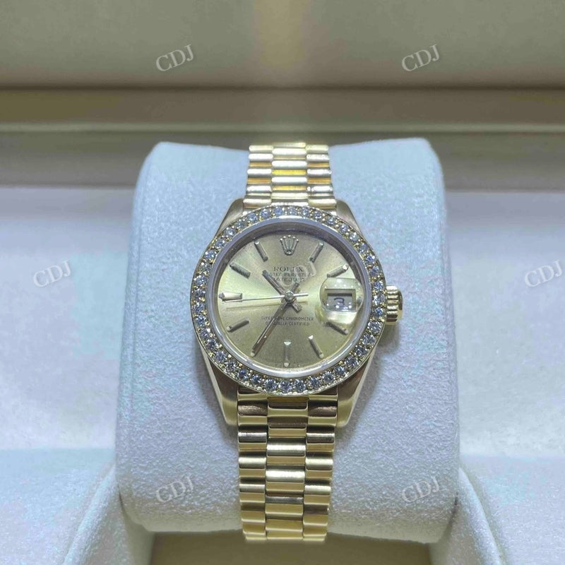 Moissanite Yellow Dial Bezel Set Rolex Watch customdiamjewel