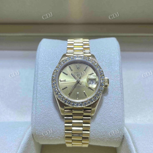 Moissanite Yellow Dial Bezel Set Rolex Watch customdiamjewel