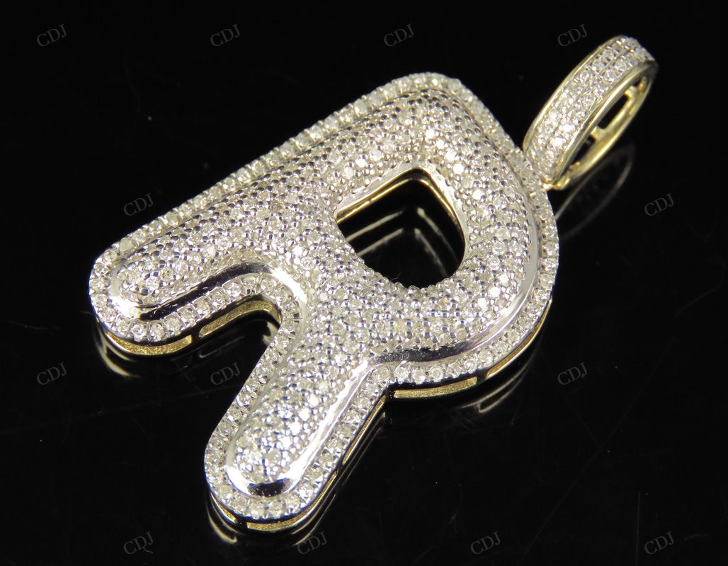 1.4" 1 CTW 10K Gold Real Diamond Bubble Initial R Letter Pendant CustomDiamJewel