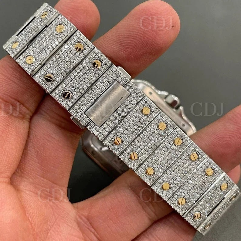 Cartier Skeleton VVS fully Iced Out Diamond Stainless Steel Watch customdiamjewel