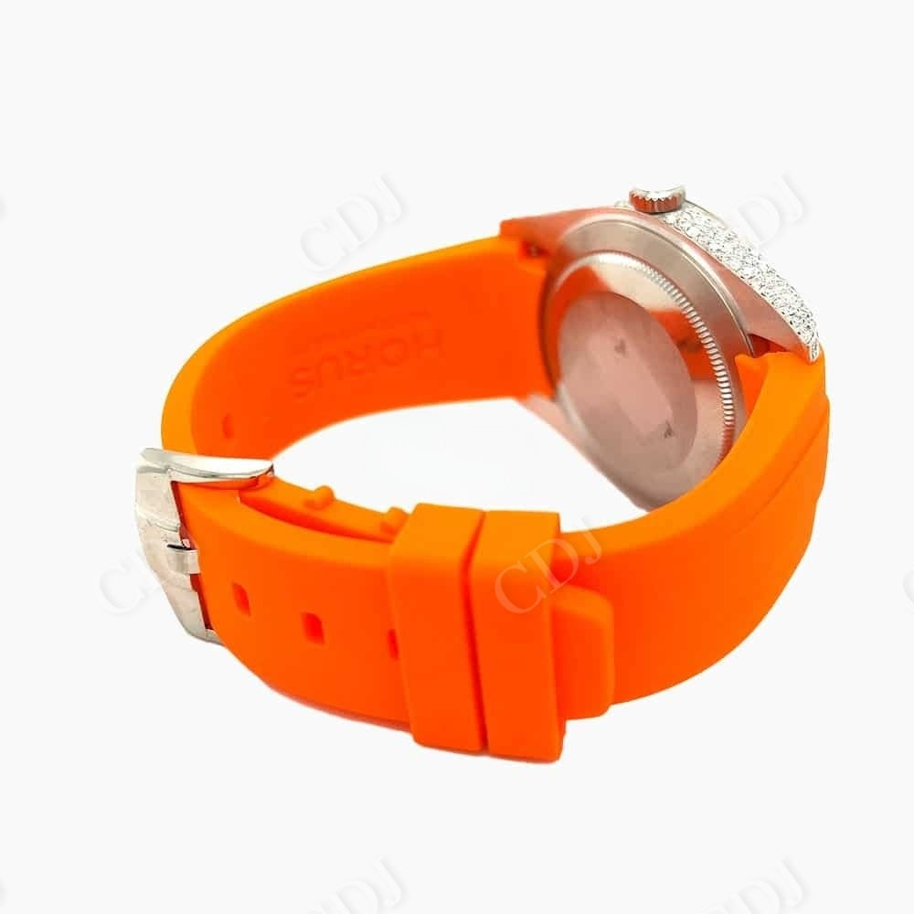 Orange Strap Custom Moissanite Rolex Watch customdiamjewel