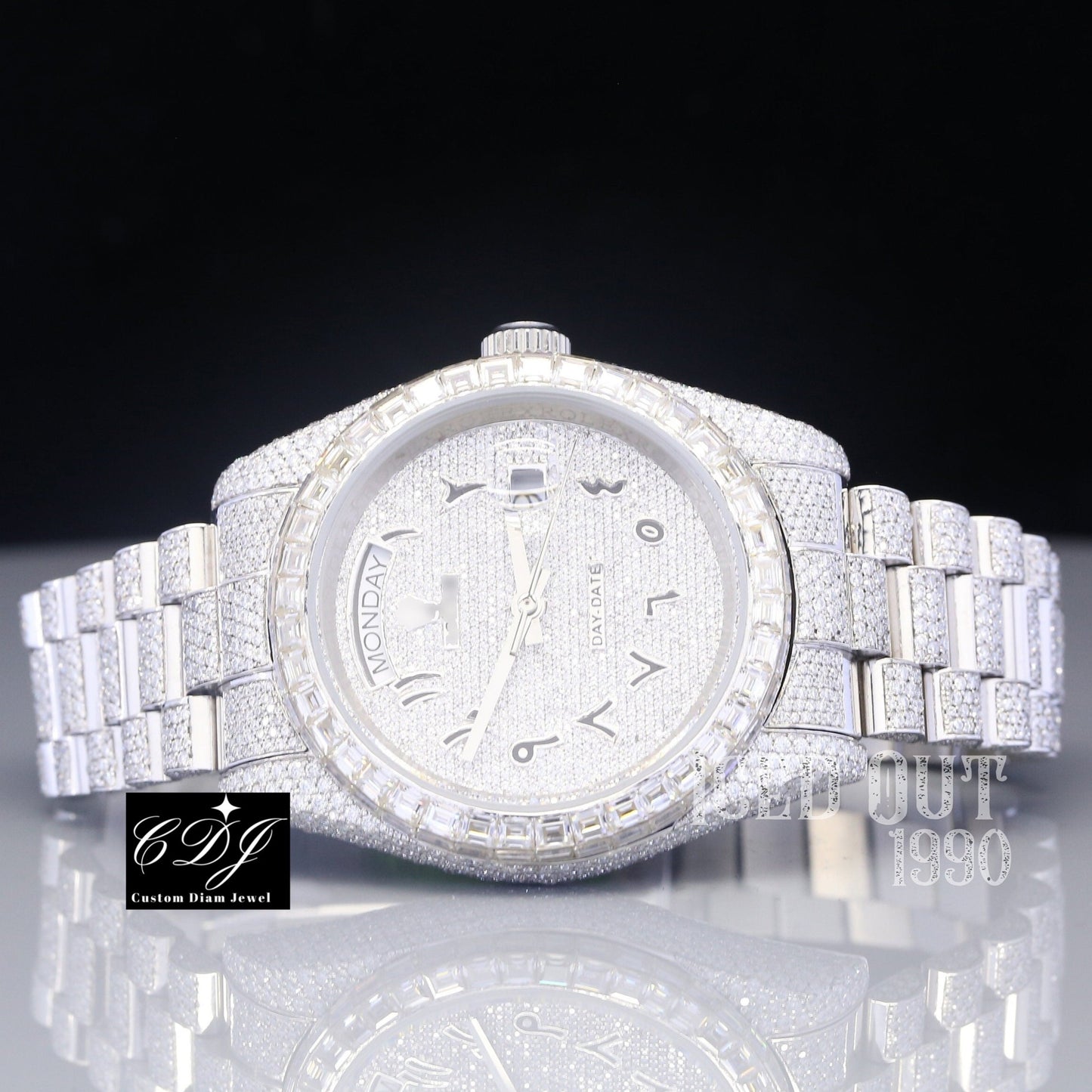 41mm Mechanical Movement Iced Out Rolex Watch customdiamjewel