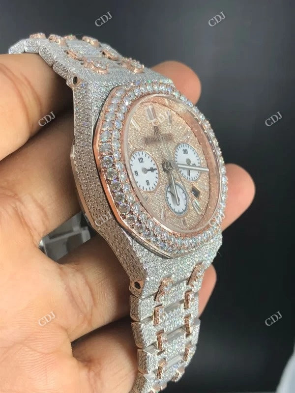 Hand Set Iced out Moissanite AP Chrono Watch customdiamjewel