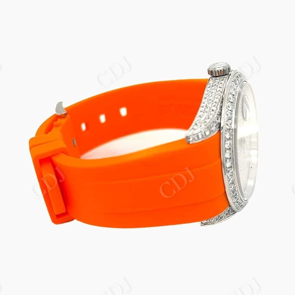 Orange Strap Custom Moissanite Rolex Watch customdiamjewel