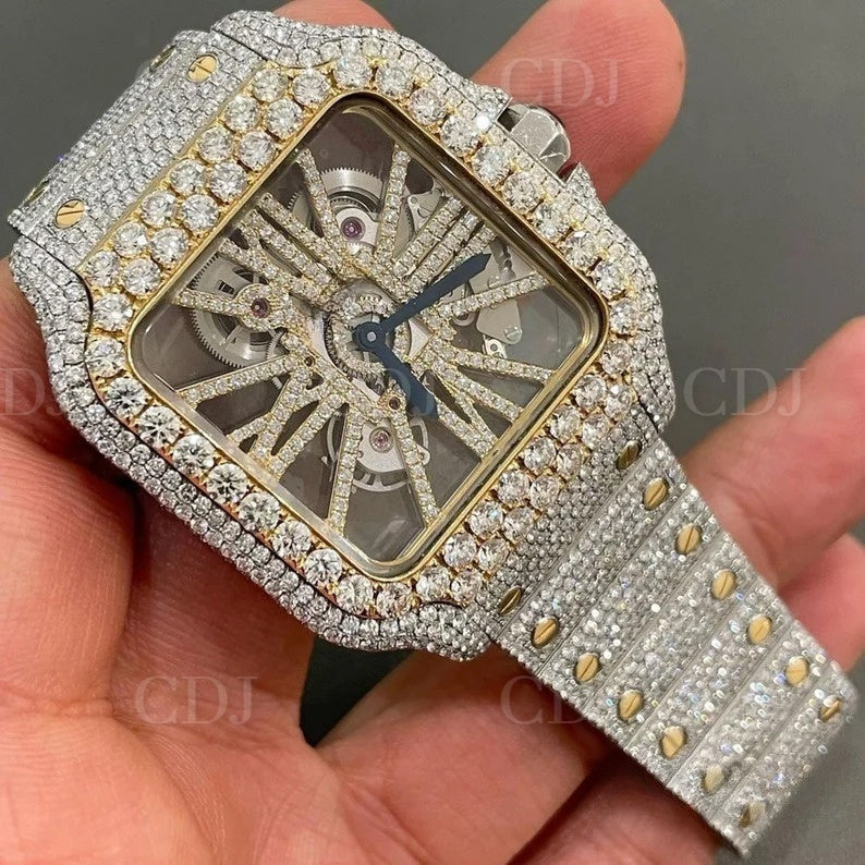 Cartier Skeleton VVS fully Iced Out Diamond Stainless Steel Watch customdiamjewel