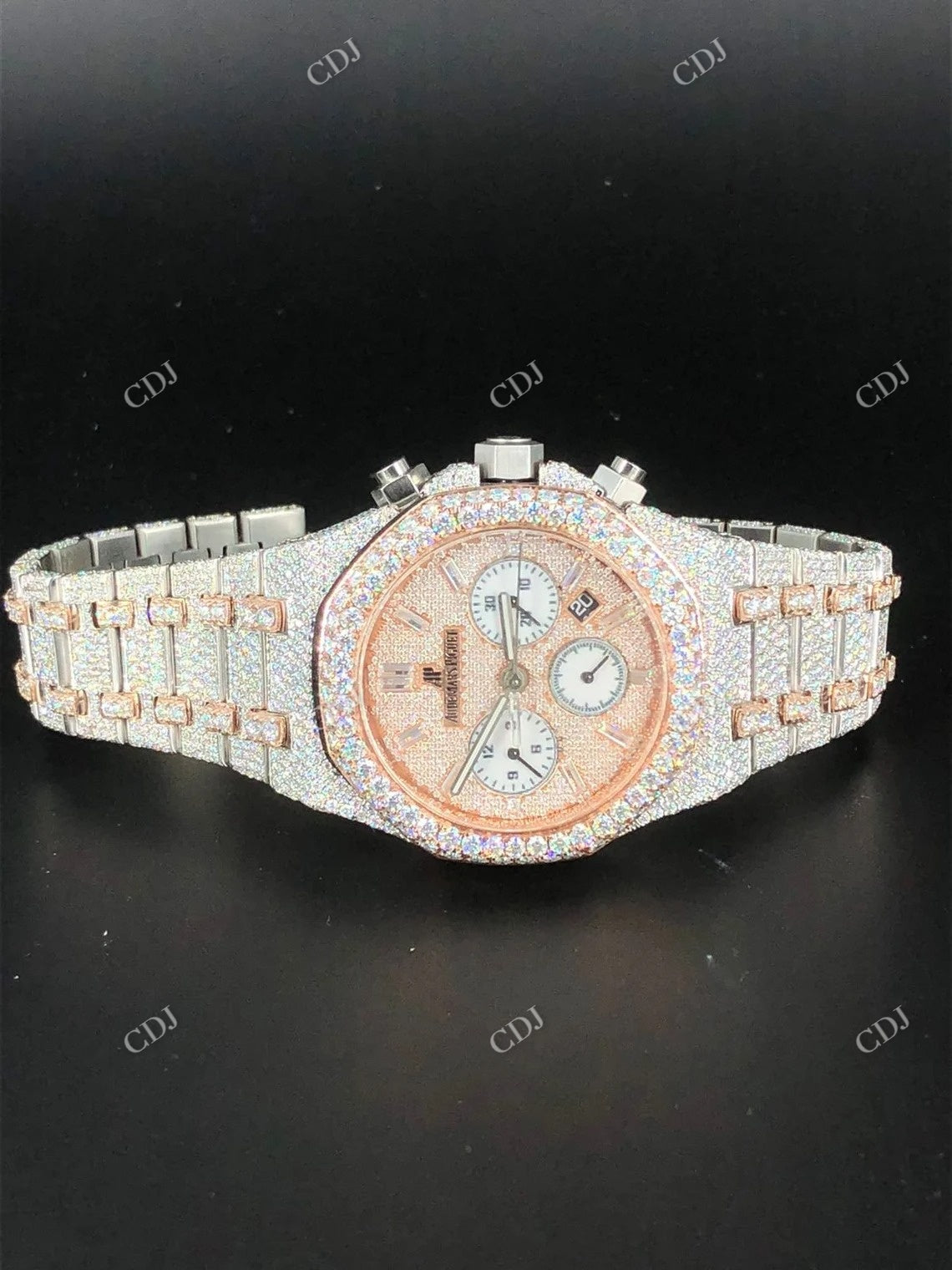 Hand Set Iced out Moissanite AP Chrono Watch customdiamjewel