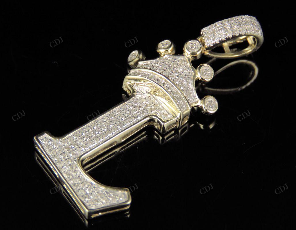 Natural Diamond 10K Gold Custom Initial 'L' Letter Pendant CustomDiamJewel