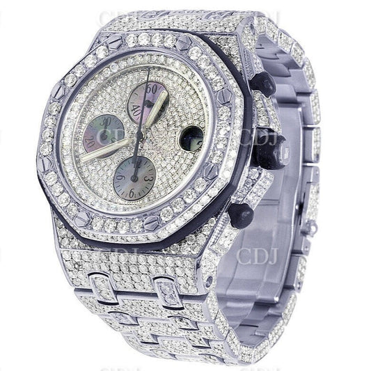 Stainless Steel Men's AP Luxury Chrono Watch with 33 ctw Moissanite Diamond customdiamjewel