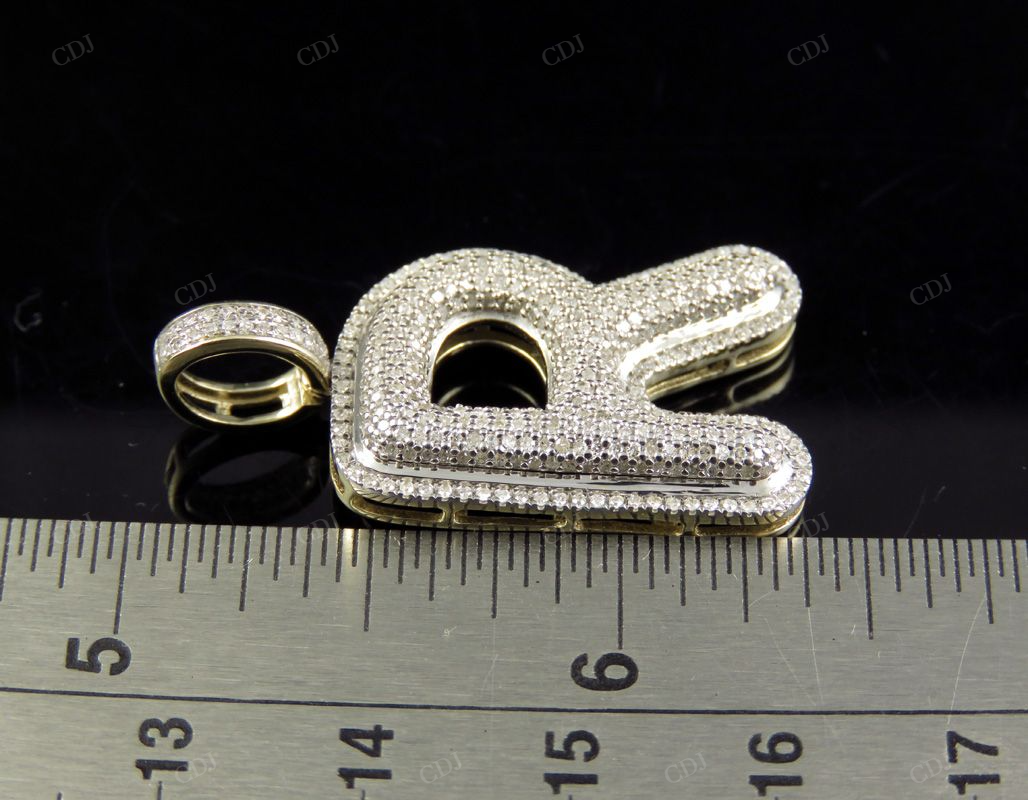 1.4" 1 CTW 10K Gold Real Diamond Bubble Initial R Letter Pendant CustomDiamJewel