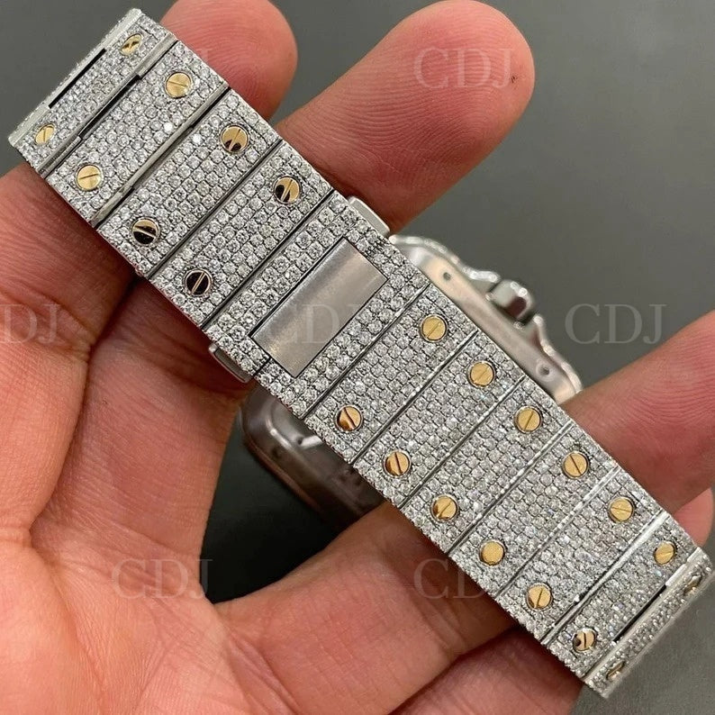Cartier Skeleton VVS fully Iced Out Diamond Stainless Steel Watch customdiamjewel