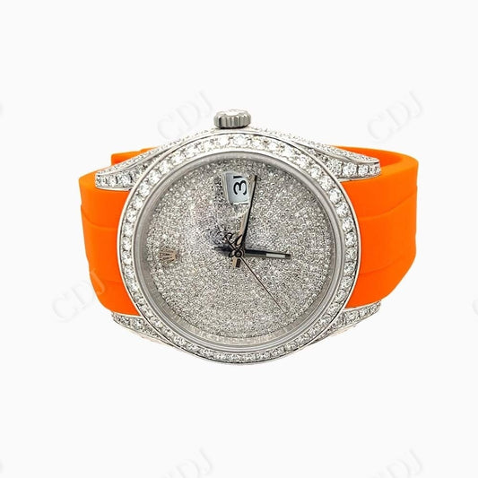 Orange Strap Custom Moissanite Rolex Watch customdiamjewel
