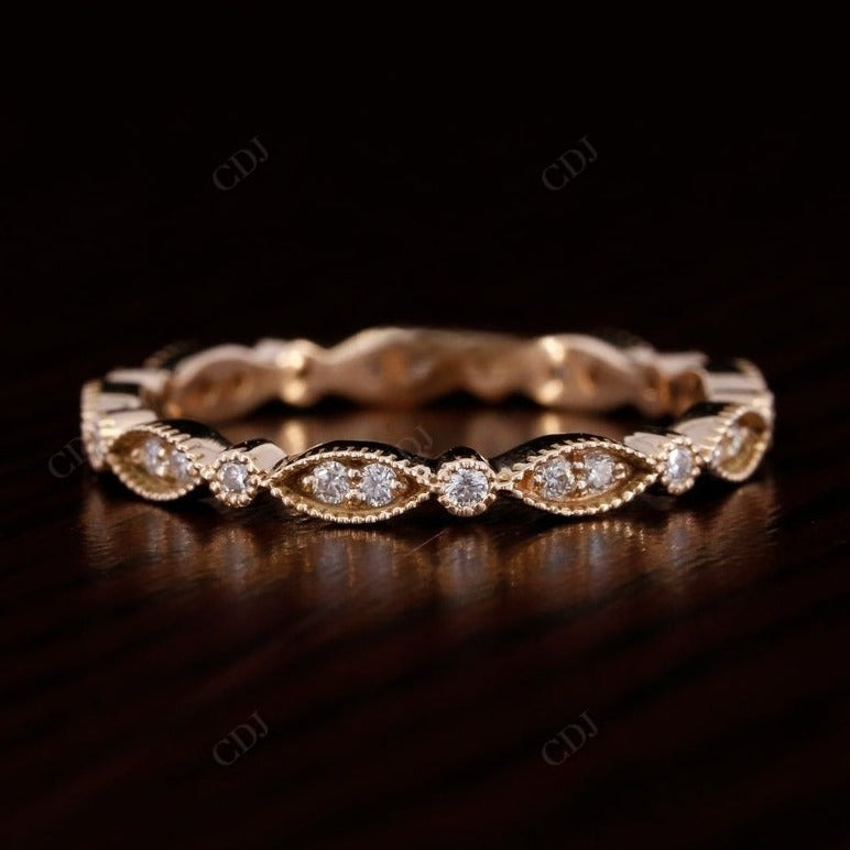 Rose Gold Milgrain Lab Grown Diamond Wedding Band  customdiamjewel Sterling Silver Rose Gold VVS-EF
