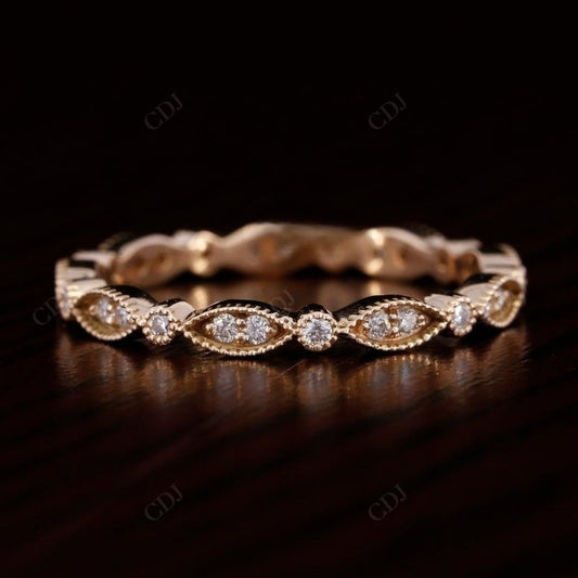 Rose Gold Milgrain Lab Grown Diamond Wedding Band  customdiamjewel Sterling Silver Rose Gold VVS-EF