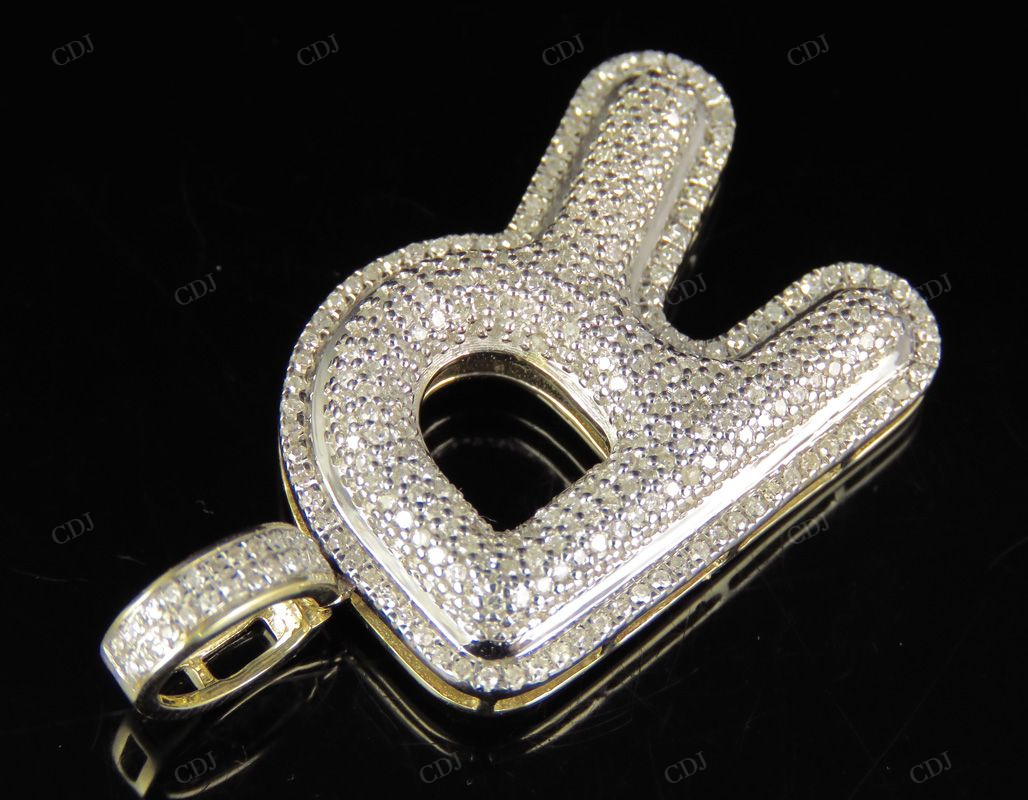1.4" 1 CTW 10K Gold Real Diamond Bubble Initial R Letter Pendant CustomDiamJewel