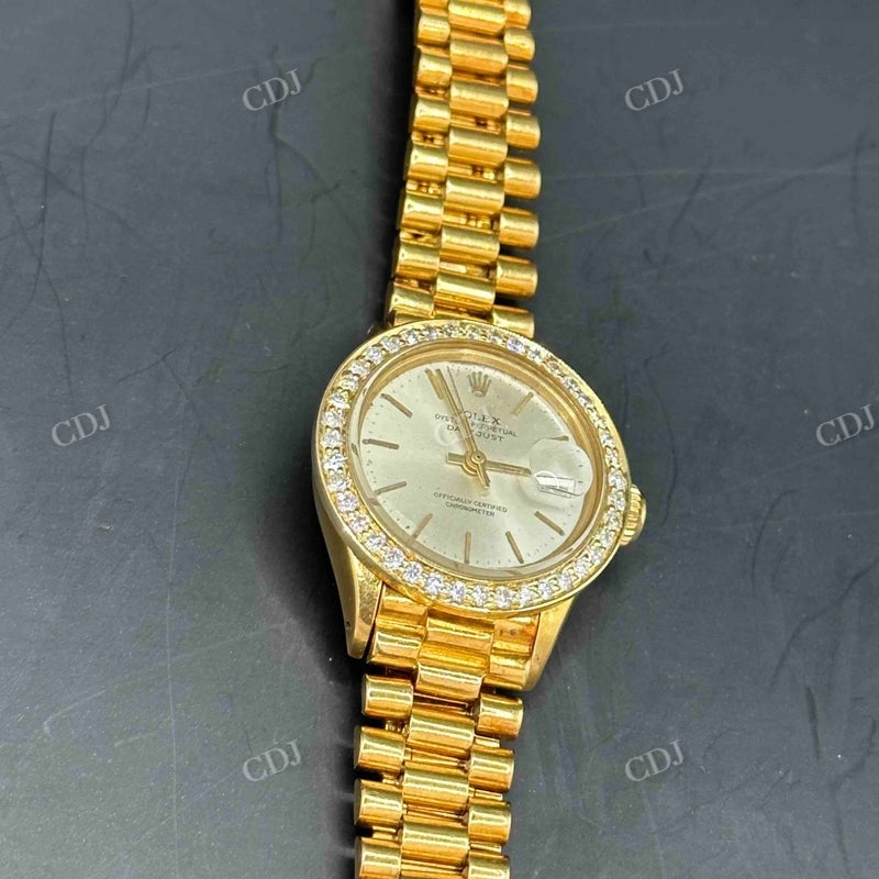 Moissanite Yellow Dial Bezel Set Rolex Watch customdiamjewel