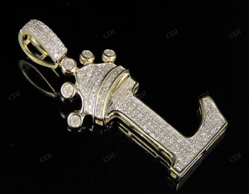 Natural Diamond 10K Gold Custom Initial 'L' Letter Pendant CustomDiamJewel