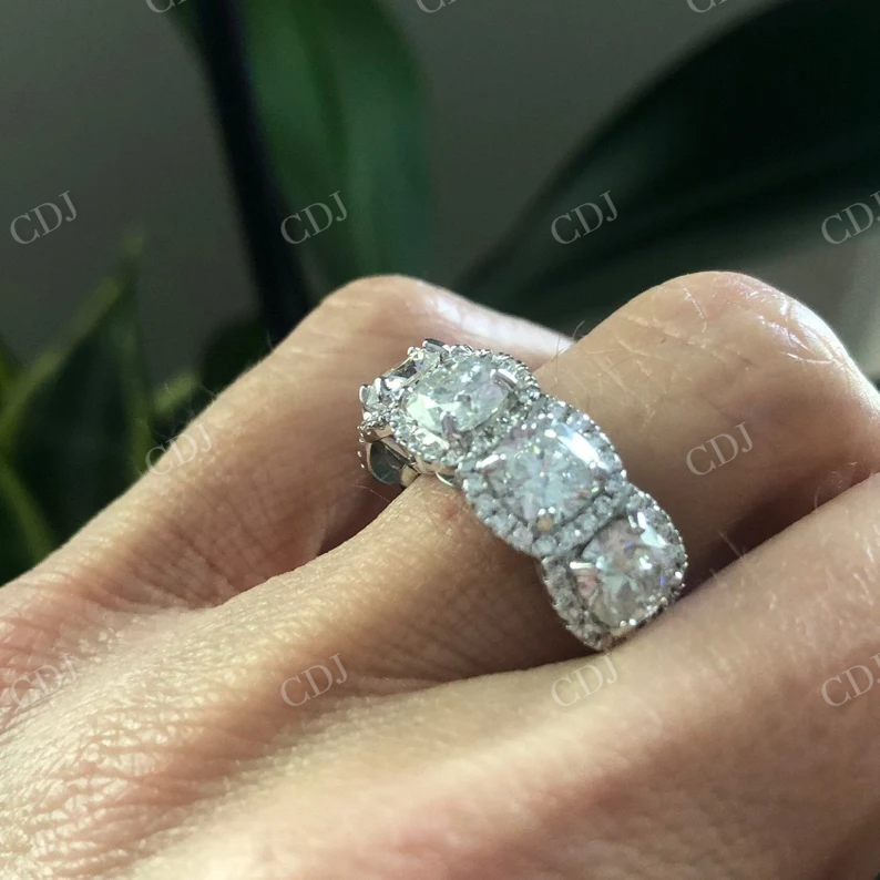 5 Stone Cushion Cut Moissanite Wedding Band  customdiamjewel   